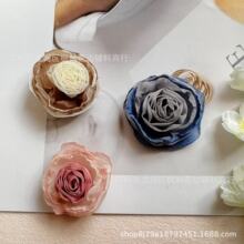 森系小清新烫边网纱三色玫瑰花DIY手工头饰胸花服装辅料配件批发