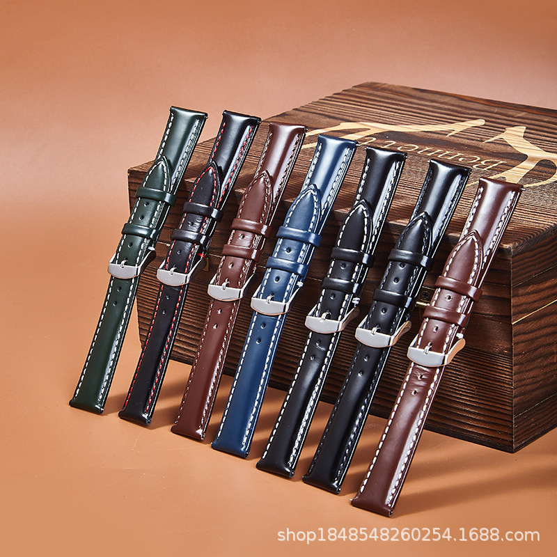 Wholesale open beaded leather watch wristband 18/19/20/21/22mm first layer cowhide watch band for men and women