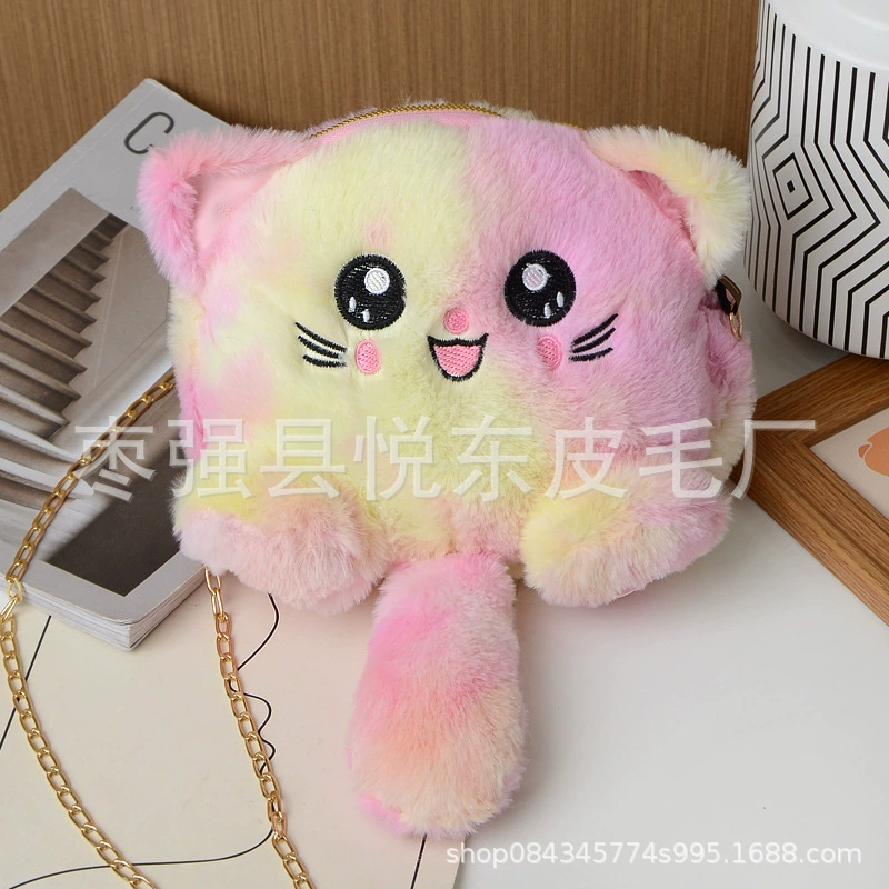 Плюшевая милая мультяшная кошечка сумка женская сумка на одно плечо с цепью женская сумка мультяшная красочная детская сумка