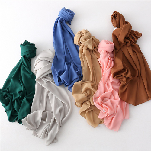 Cross-border solid color pearl chiffon Malay square scarf 110*110 one piece drop shipping bag turban large square scarf hijab