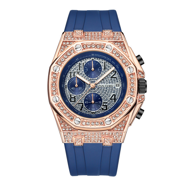 Men's Retro Chronograph Quartz Watch With Large Dial And Diamonds_voghion.com