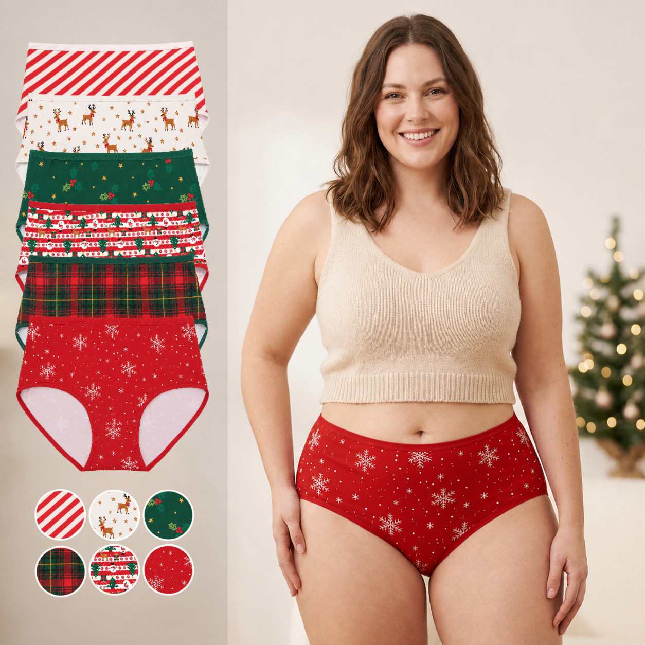 Cross-border multi-colored classic Christmas-themed milk silk triangle briefs, comfortable, highly elastic, and with a mid-waist design, for women