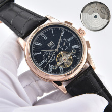 速卖通百家男士自动机械手表高品质五针陀飞轮日历皮带手表批发