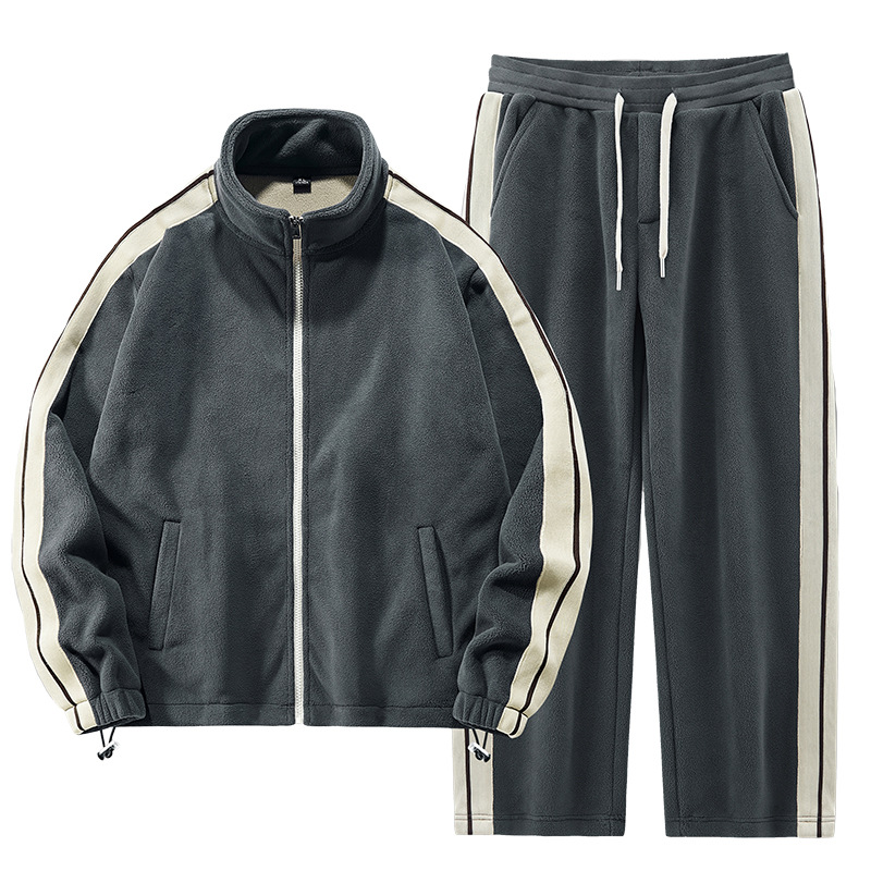 Polar opstaande kraag sweatshirt jas met winterse toevoeging dikke sportpak voor heren, Olympische fleece warme tweedelige set_voghion.com