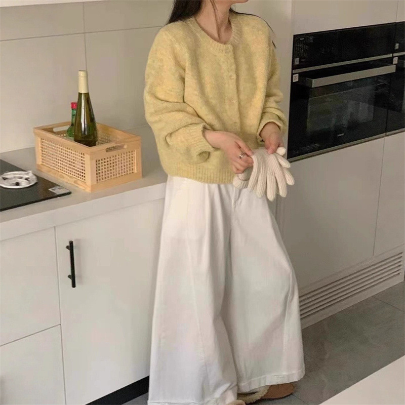 韩系奶油软糯小圆领针织毛衣开衫女秋冬外叠穿显白复古上衣外套女|undefined