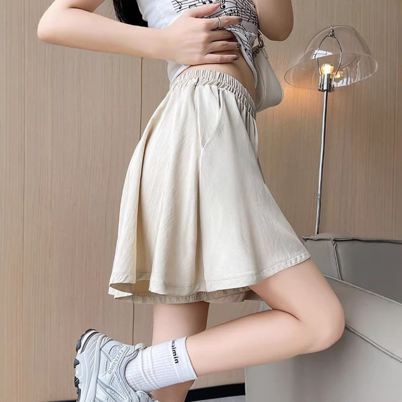 Yamamoto Quick-Dry Ice Silk Sports Plus-Size Short Skirt Pants for Women, New Summer Pleated Skirt Pants, High-Waisted Five-Point Pants, Cross-Border