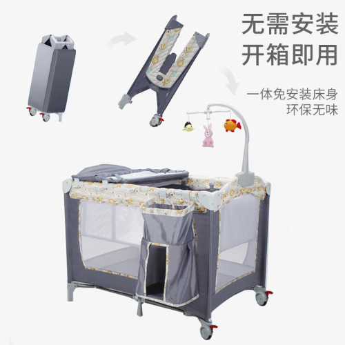 Cross-border foldable baby bed, multi-functional portable crib, movable and connectable large bed with changing table for infants