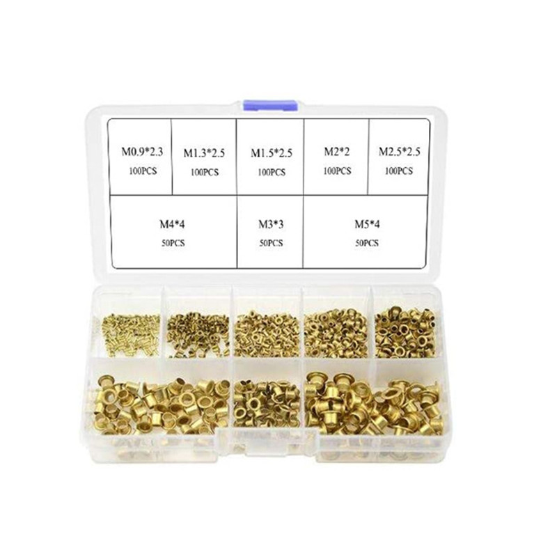 跨境货源 650pcs/盒装铜空心铆钉金属扣件鸡眼铆钉 M0.9-M5套装