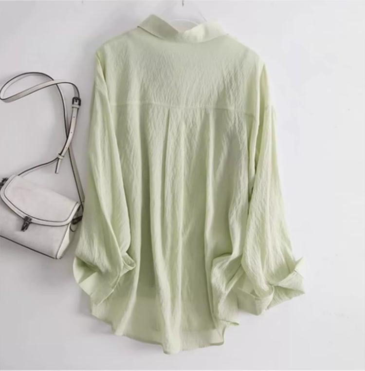 Áo sơ mi chống nắng mỏng mùa hè kiểu Pháp dành cho nữ chất Tencel voan — Màu hồng, Màu trắng, Màu xanh lá chi tiết 5