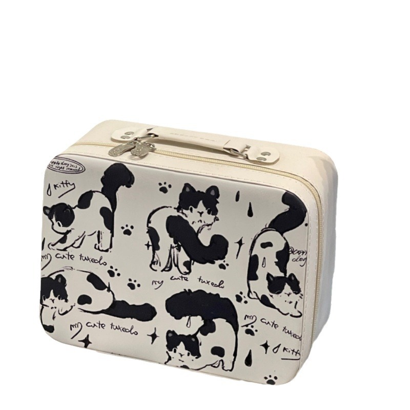 Caja de cosméticos de alto valor linda original, caja de almacenamiento portátil para el cuidado de la piel de gran capacidad, maleta de cuero pu