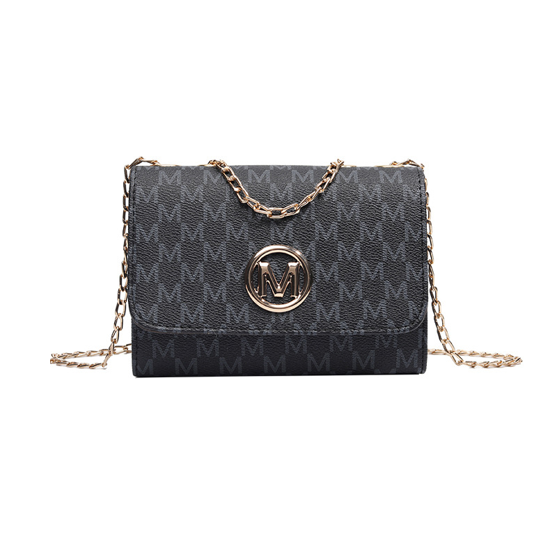 Borsa a tracolla piccola con motivo floreale vintage per donna - Elegante borsa in pelle PU con tracolla a catena, nera_voghion.com