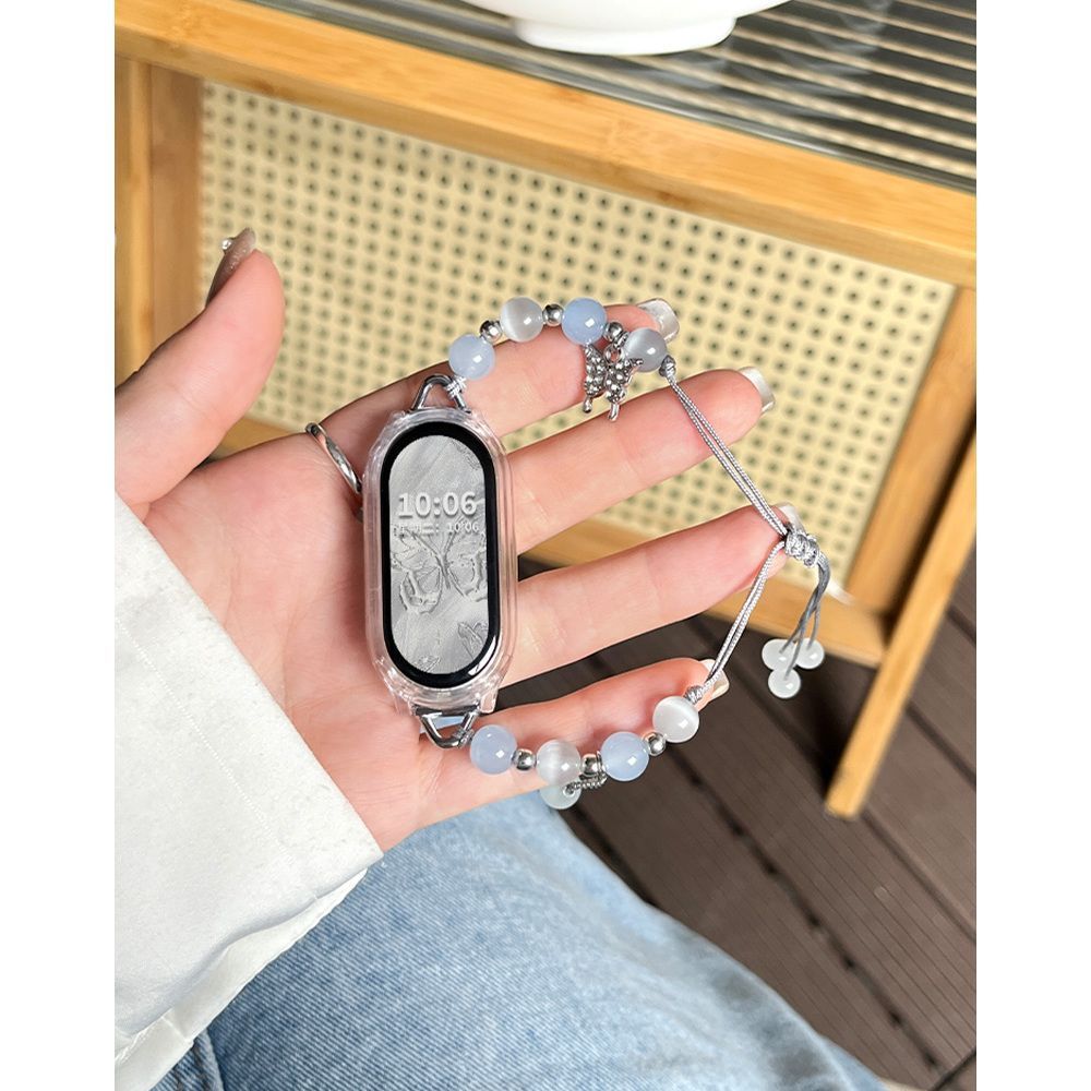 Cat's Eye Butterfly Is Suitable for Xiaomi Mi Band 10Nfc Version 9 Watch Strap Beaded New Chinoiserie 3/4/5678 Drawstring Wristband