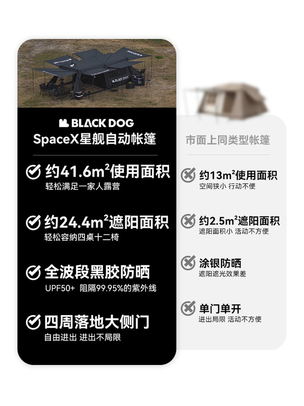 Blackdog黑狗户外星舰自动大帐篷露营户外大面积遮阳带烟囱口防雨|undefined