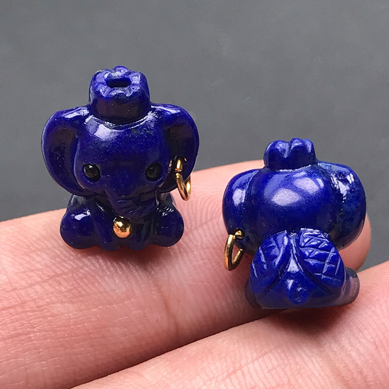 Natural Lapis Lazuli Ganesha Pendant Accessory, Finely Carved Lapis Lazuli Baby Elephant Ornament, DIY Spacer Bead Accessory