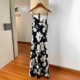 French Vintage Printed Acetic Acid Sling dress Women's Summer New Elegant Tight Waist Slimming Mid-length Skirt
