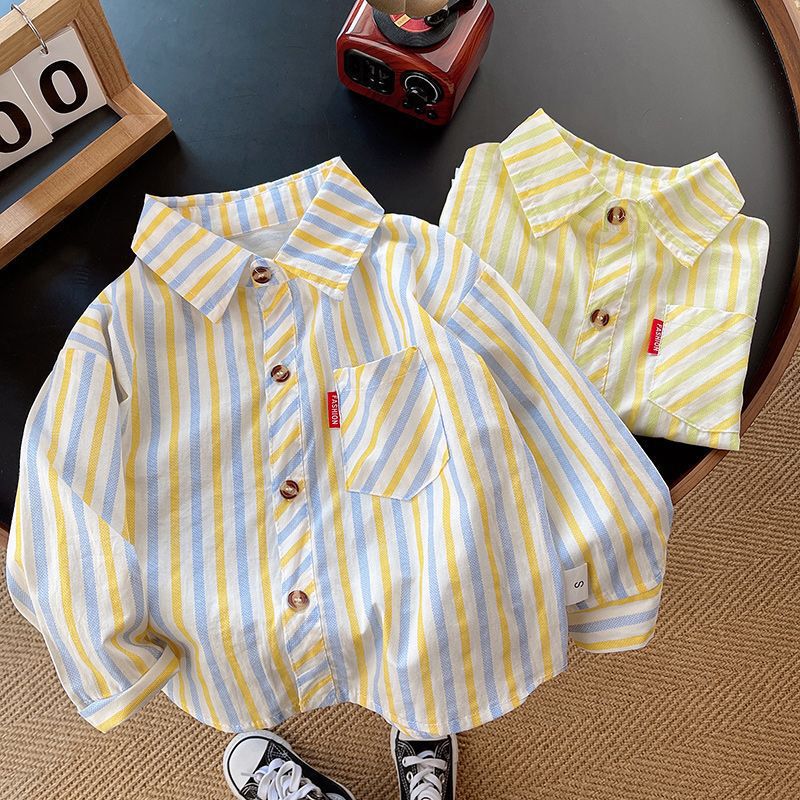 Children's Striped Shirt Korean Style Boys' Spring and Autumn Trendy Baby Top Toddler Fashion Casual Shirt Jacket Stylish