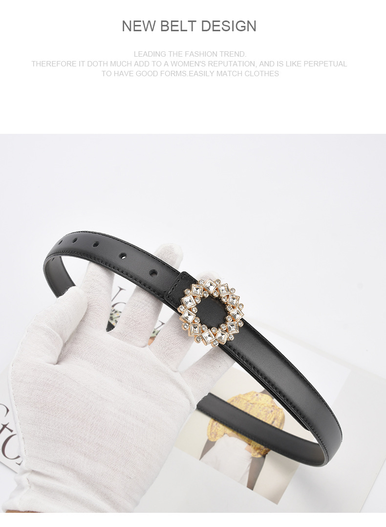 Simple Style Square Leather Metal Button Rhinestones Belt display picture 1