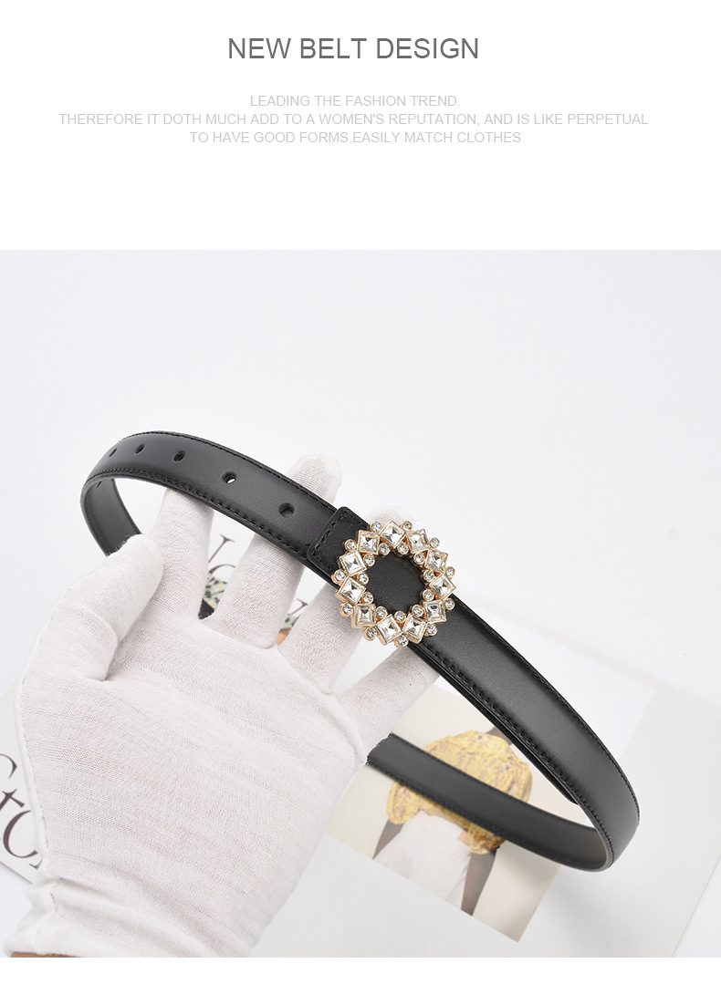 Style Simple Carré Cuir Bouton En Métal Strass Ceinture display picture 1