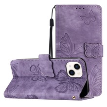 适用IPHONE16肤感压纹蝴蝶皮套苹果15压花插卡翻盖钱包手机保护套