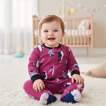 跨境外贸女宝宝婴儿哈衣春秋A类摇粒绒 长袖连体衣拉链爬服亚马逊