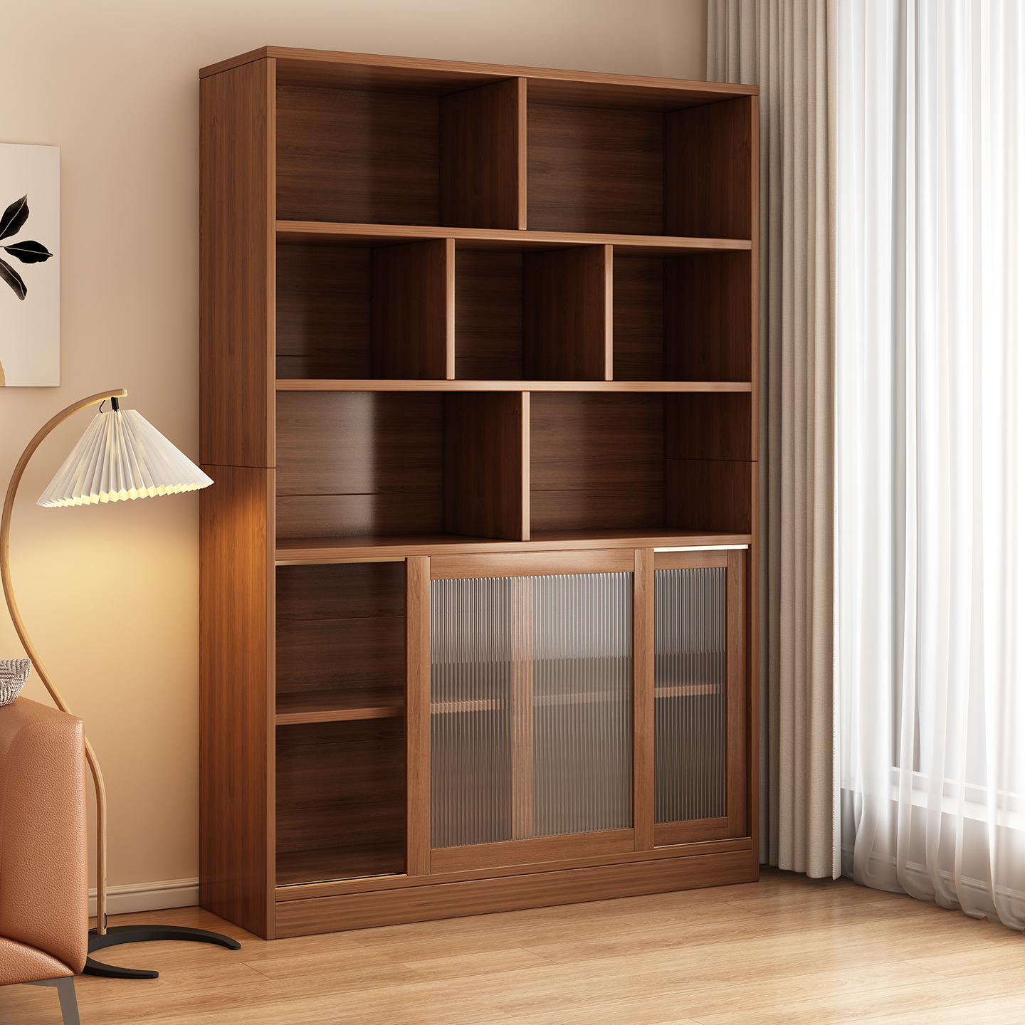 Gabinete de almacenamiento de estante de piso de estante de salón Gabinete de almacenamiento de pared doméstico con puerta de armario Gabinete de almacenamiento Gabinete de exhibición integrado