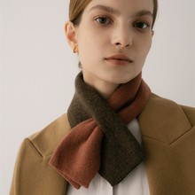 优雅小物！ 含羊毛拼色交叉小围巾羊绒感针织保暖百搭学生小围脖