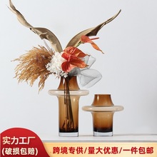新款ins风中古花瓶高级感手工艺术玻璃摆件客厅水养鲜花插花花瓶