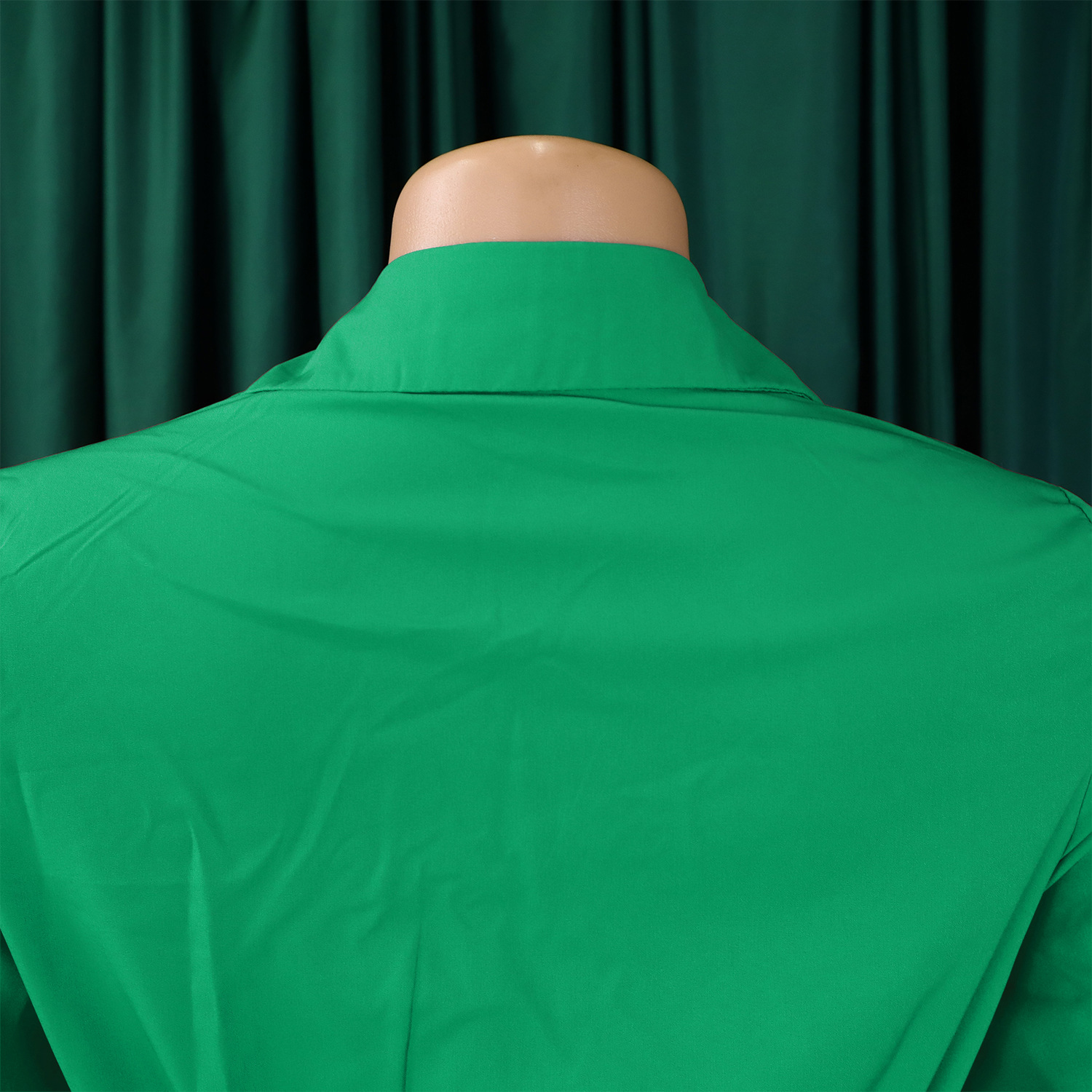 GraceChic D3327 Damenkleid Frühjahr 2025, neue Mode, V-Ausschnitt, einfarbig, langärmelig, weiter Saum, plissiert, Exportkleid_voghion.com