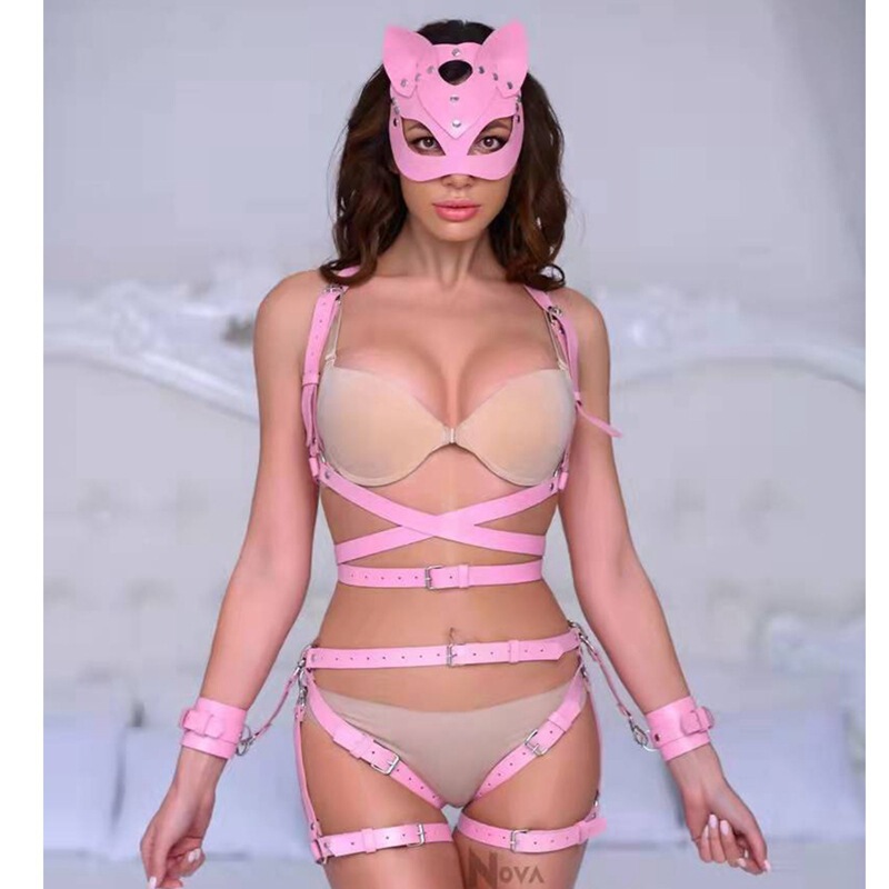 European and American Punk Style Mask Bondage Handcuffs Bracelet Body Harness Garter Leather Bondage Set European and American Punk Style Mask Bondage Handcuffs Bracelet Body Harness Garter Leather Bondage Set