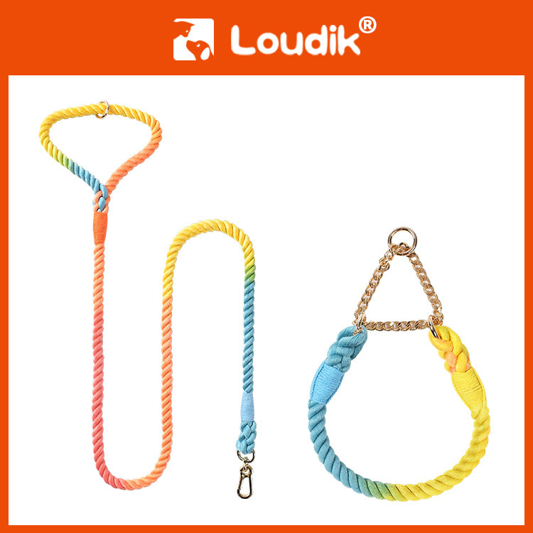 Maria Wholesale woven cotton pet dog leash collar set dog walking rope p chain p rope pet supplies Amazon