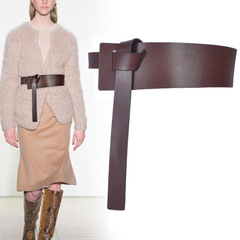 Wide belt for women with genuine leather trim and coat, sweater girdle, fashionable and versatile belted dress, suit and waistband