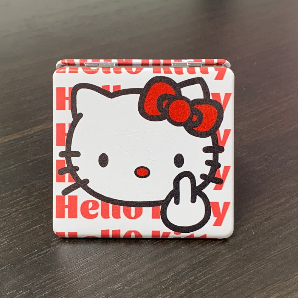 Handheld Folding Mirror (Hello Kitty) Cute Custom Print, Compact 7.1×6.7 cm for Students