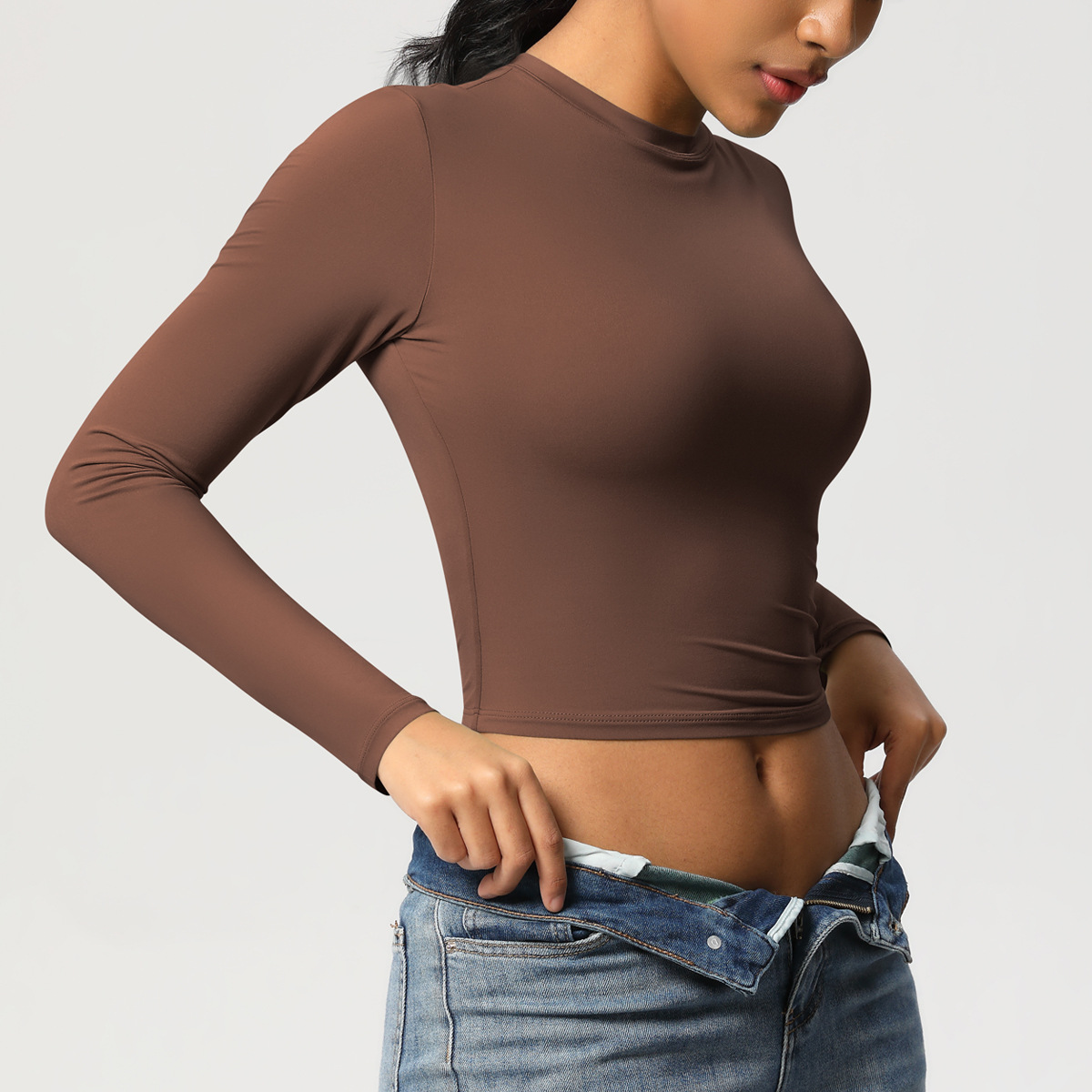 Maglietta a maniche lunghe slim fit, elastica e ad asciugatura rapida, per pilates, corsa, fitness e yoga_voghion.com