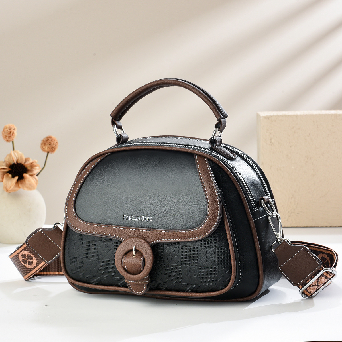 2025 nuevo bolso redondo de color de contraste bolso de moda bolso de verano bolso de mano de mujer