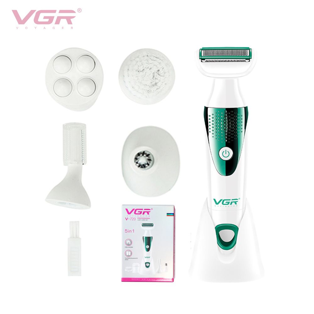 VGR 5-in-1 Multi-Functional Hair Shaver Portable Battery Operated Eyebrow Trimmer Face Washing Massager Nose Hair Remover Full Body Care Tool_voghion.com