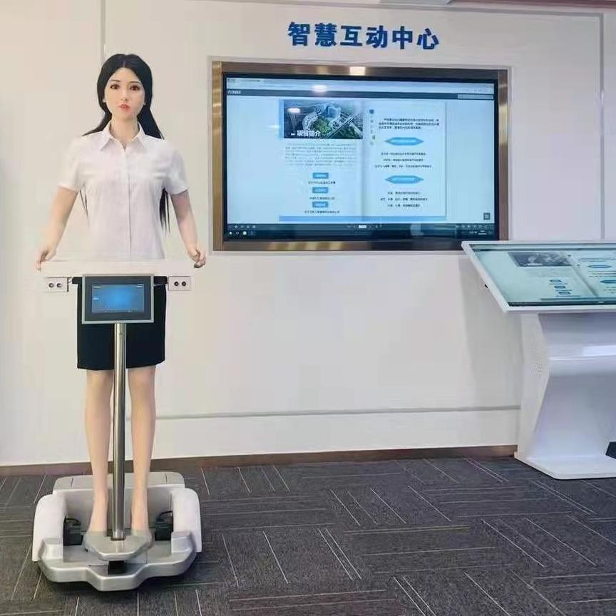 Robot de recepción de simulación de belleza puede entregar comida y dar la bienvenida a invitados, servicio inteligente de consulta de voz y publicidad