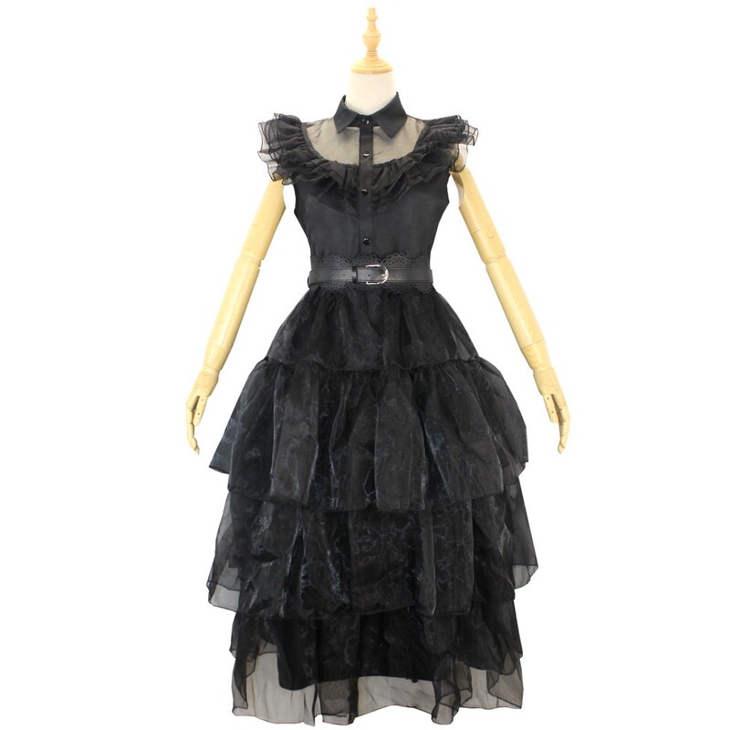Spot Adams Family Costume Halloween Wednesday Adams Black Dress cosplay Costume Now