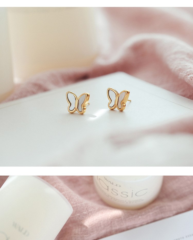 Titanium Steel Material Korean Style Butterfly Titanium Steel Plating Shell Earrings 1 Pair