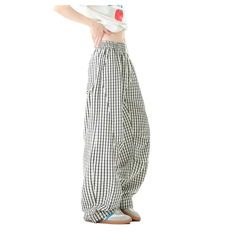 Men's Style Relaxed Fit Plaid Trousers Retro Color Block Wide Leg Casual Trendy Brand Drapey Paratrousers_viptrois.com