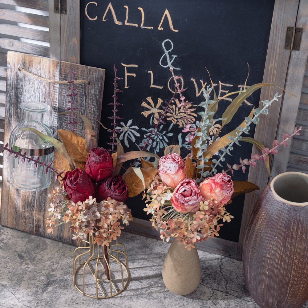 裝飾知念干燒玫瑰手札花束仿真花假花綠植物批發婚慶跨境MW89102