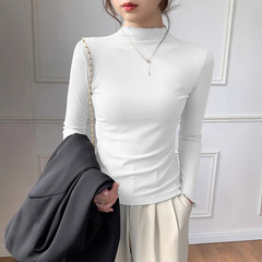 女性用ボトリングシャツ、秋冬新作モーダルハーフタートルネック、大きいサイズ長袖Tシャツ、ミッドカラースリムトップ、秋服