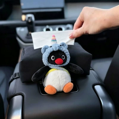 Authentic Pingu Penguin Car Interior Decoration Car Tissue Box Cute Creative New Armrest Box Tissue Box (Car tissue box/set) - elephant-hat-blue-bag-cute-penguin-arrest-black-velvet-bag