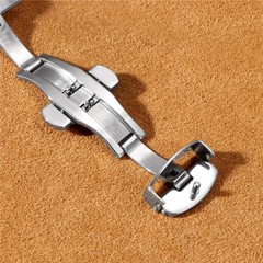 雙按蝴蝶扣真皮錶帶適配華為 GT竹節紋牛皮手錶帶12-24mm黑棕