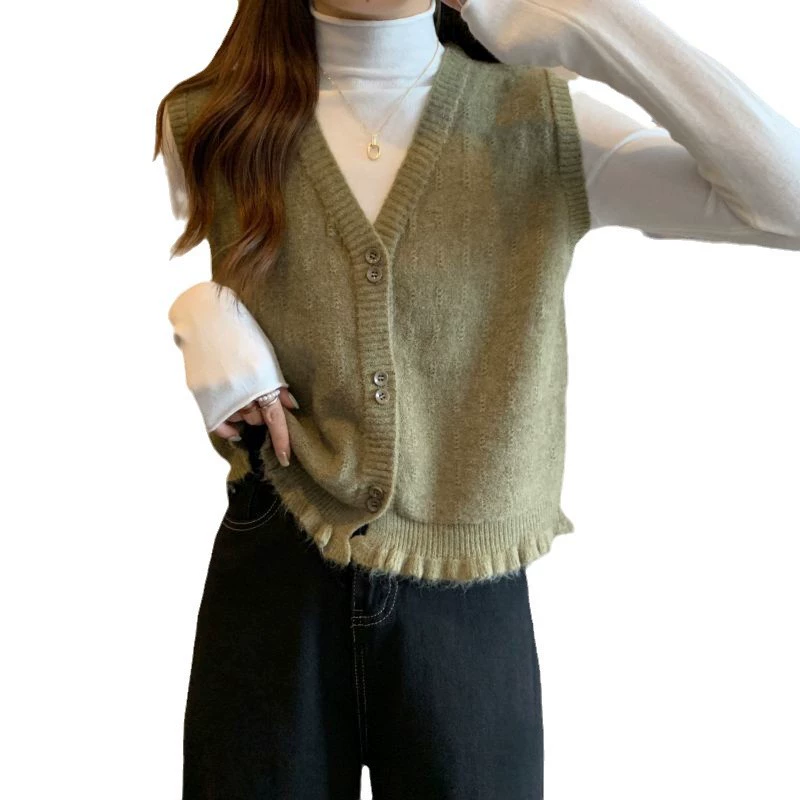 NUNBAI Autumn sweater, vest, cardigan, short woolen tank top