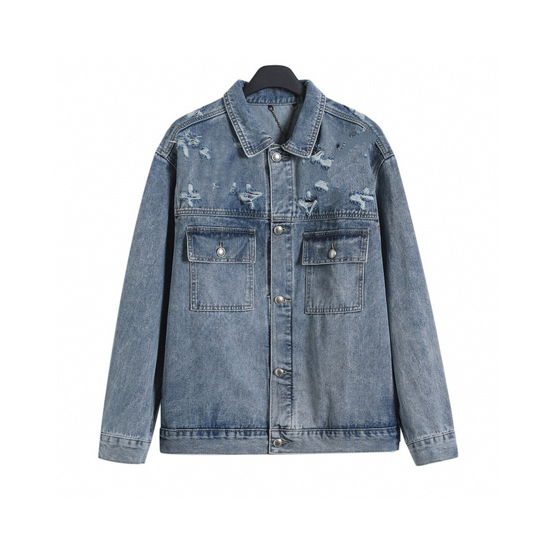 High-End Custom Men's and Women's Whiskered Ripped Presbyopic Denim Jacket Pants Casual Sports Loose Suit Cross-Border High-End Custom Men's and Women's Whiskered Ripped Presbyopic Denim Jacket Pants Casual Sports Loose Suit Cross-Border