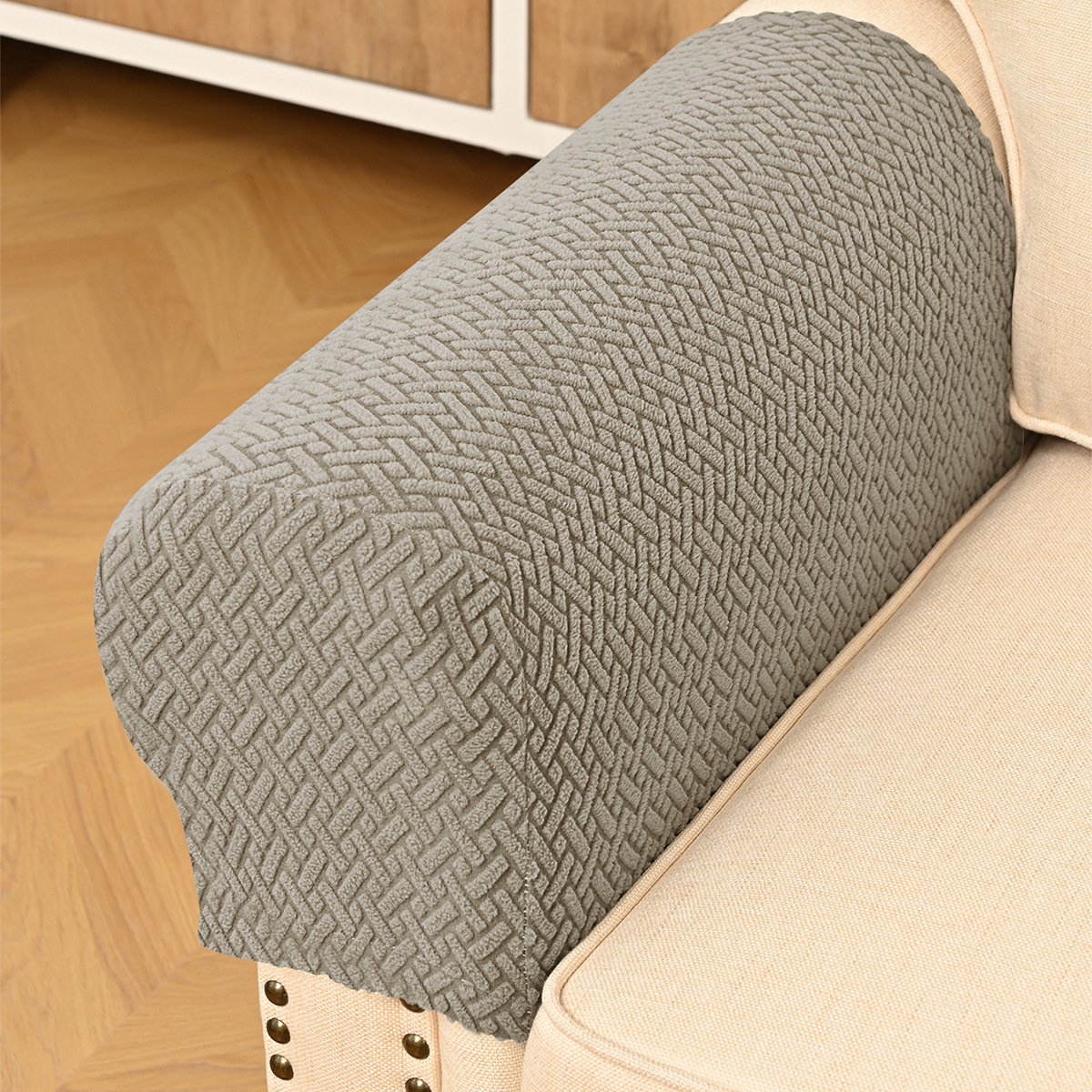 Amazon Jacquard transfronterizo T-striped sofá guantes antideslizantes toallas de sofá elásticas de color sólido universal