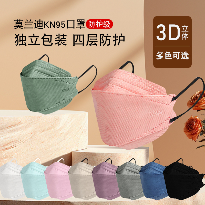 kn95 Mask Fish Mouth Willow Morandi Color System 3d Three-dimensional Four-layer Protection High Color Value Willow Adult