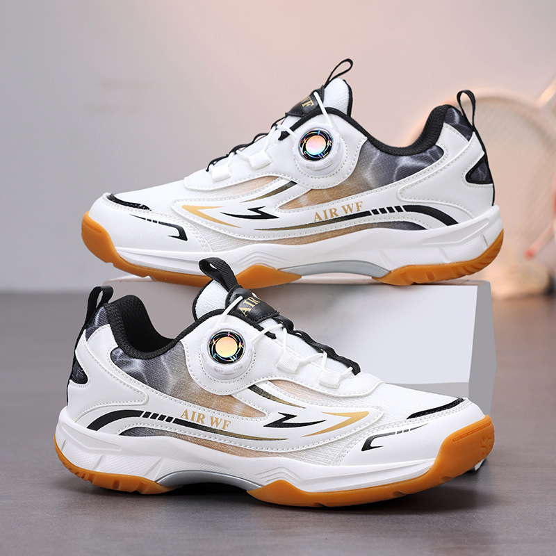 Cross-Border Children's Professional Badminton Shoes with Rotating Buttons for Boys, Breathable Tennis Shoes for Girls, Non-Slip Lightweight Sports Shoes