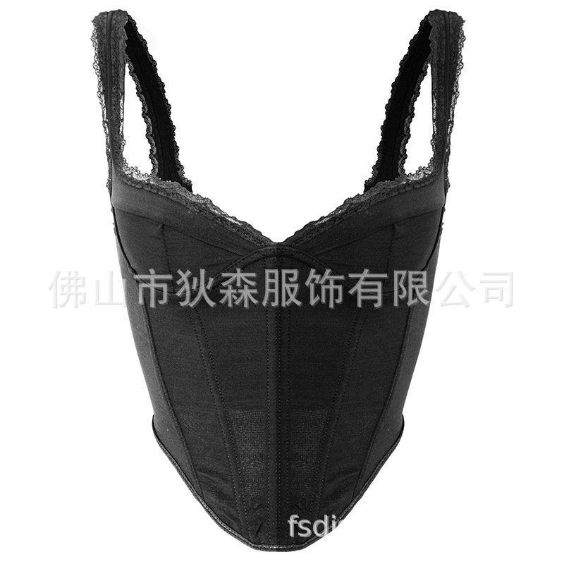 Top Camisola Moldeador Corto con Encaje y Diseño de Espina de Pescado, Estilo Dopamina, de SHEIN