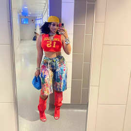 OL6185  新品速卖通亚马逊欧美跨境女装时尚休闲直筒裤涂绘短裤